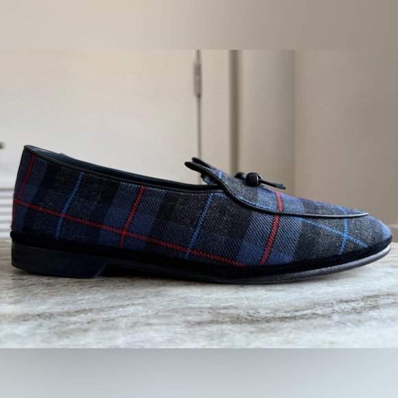 RUBINACCI X Todd Snyder Marphy Plaid Tartan Blue Bow Belgian Shoes Loafer 41 main image 4